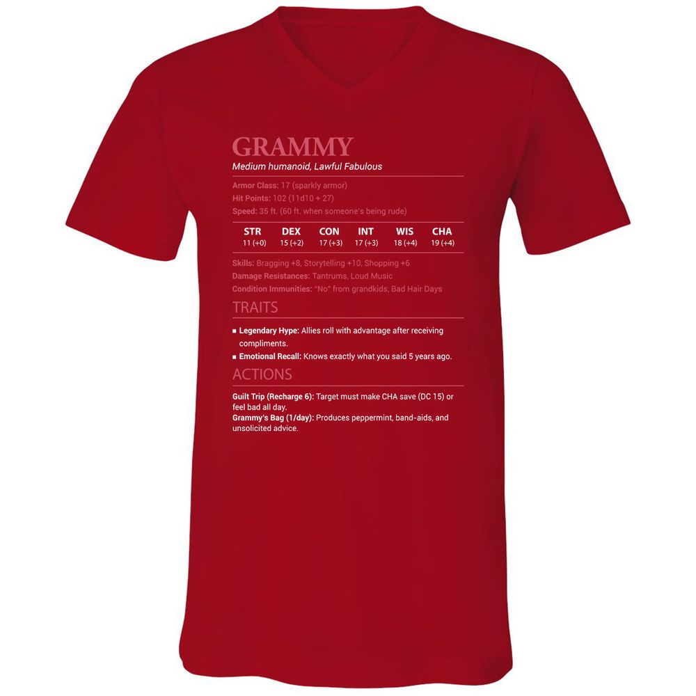 Grammy Stats Unisex V-Neck T-Shirt - Red - 3