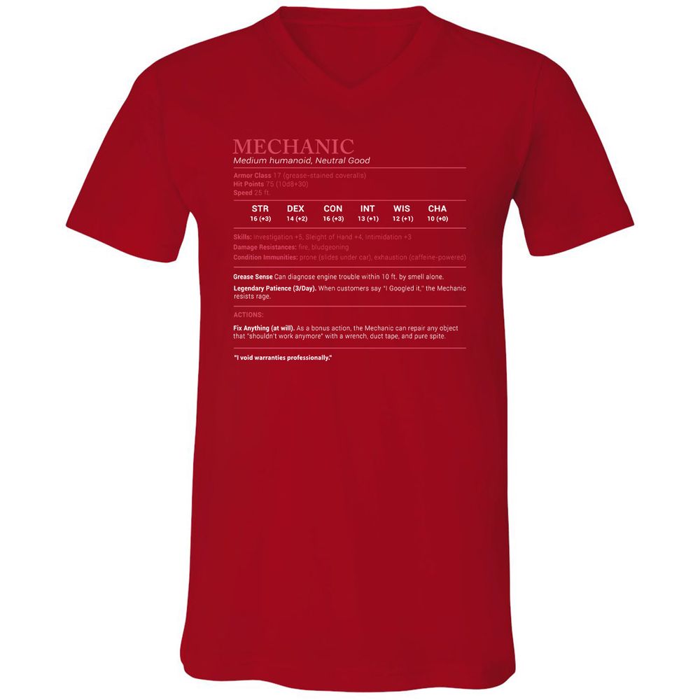 Mechanic Stats Unisex V-Neck T-Shirt - Red - 3