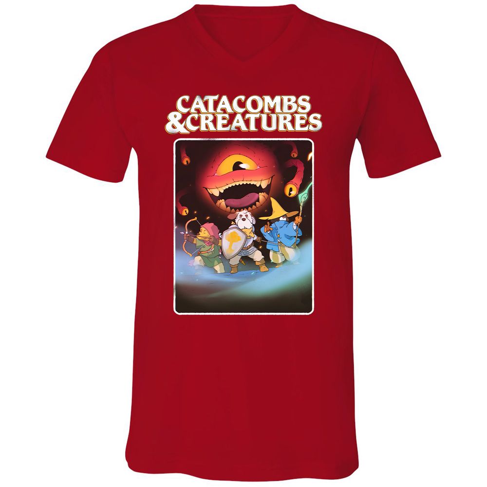 Catacombs & Creatures Unisex V-Neck T-Shirt - Red - 3
