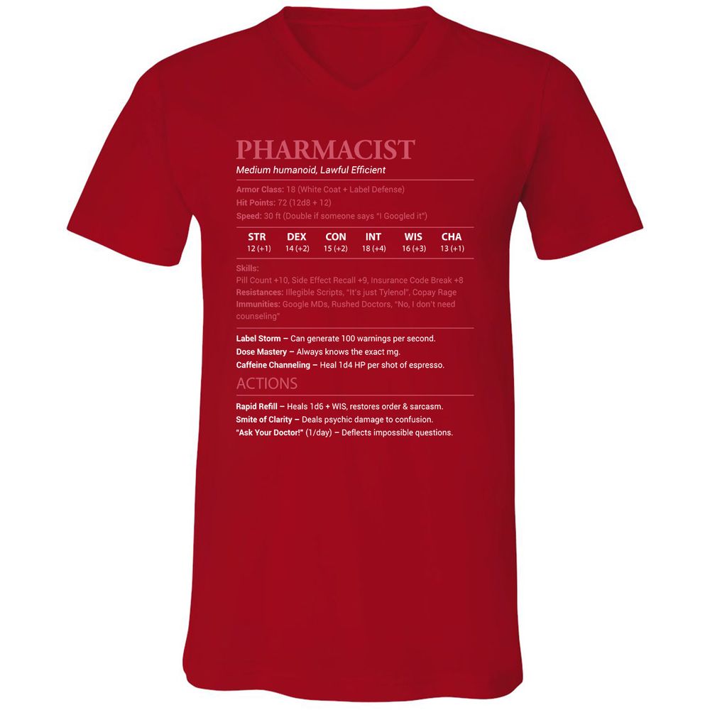 Pharmacist Stats Unisex V-Neck T-Shirt - Red - 3