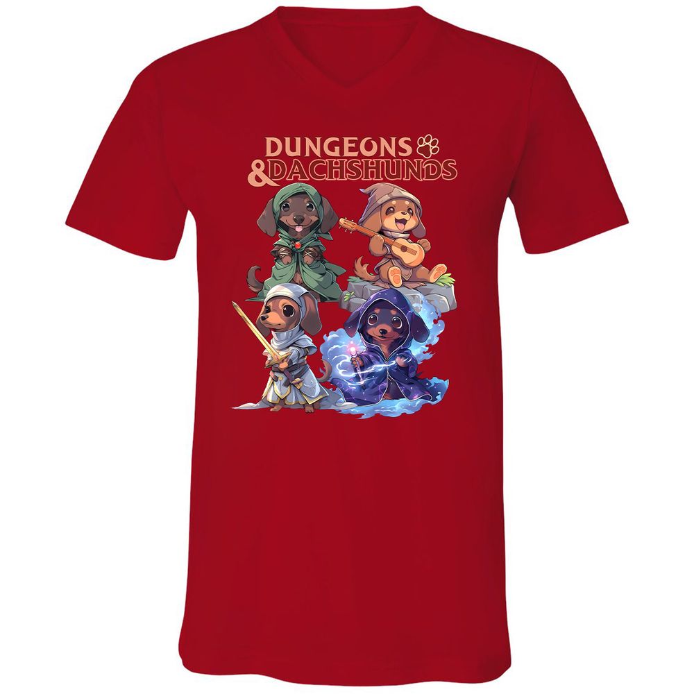 Dungeons & Dachshunds Unisex V-Neck T-Shirt - Red - 3
