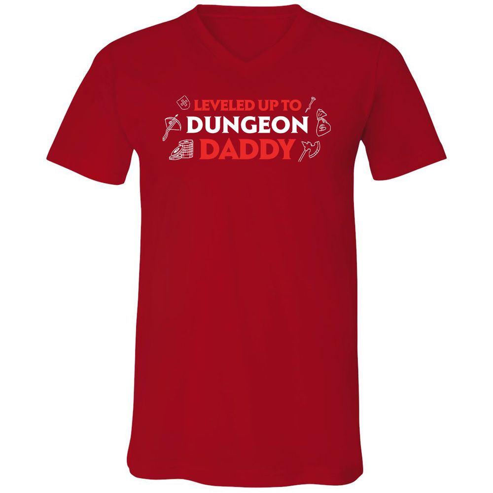 Leveled Up To Dungeon Daddy Unisex V-Neck T-Shirt - Red - 3