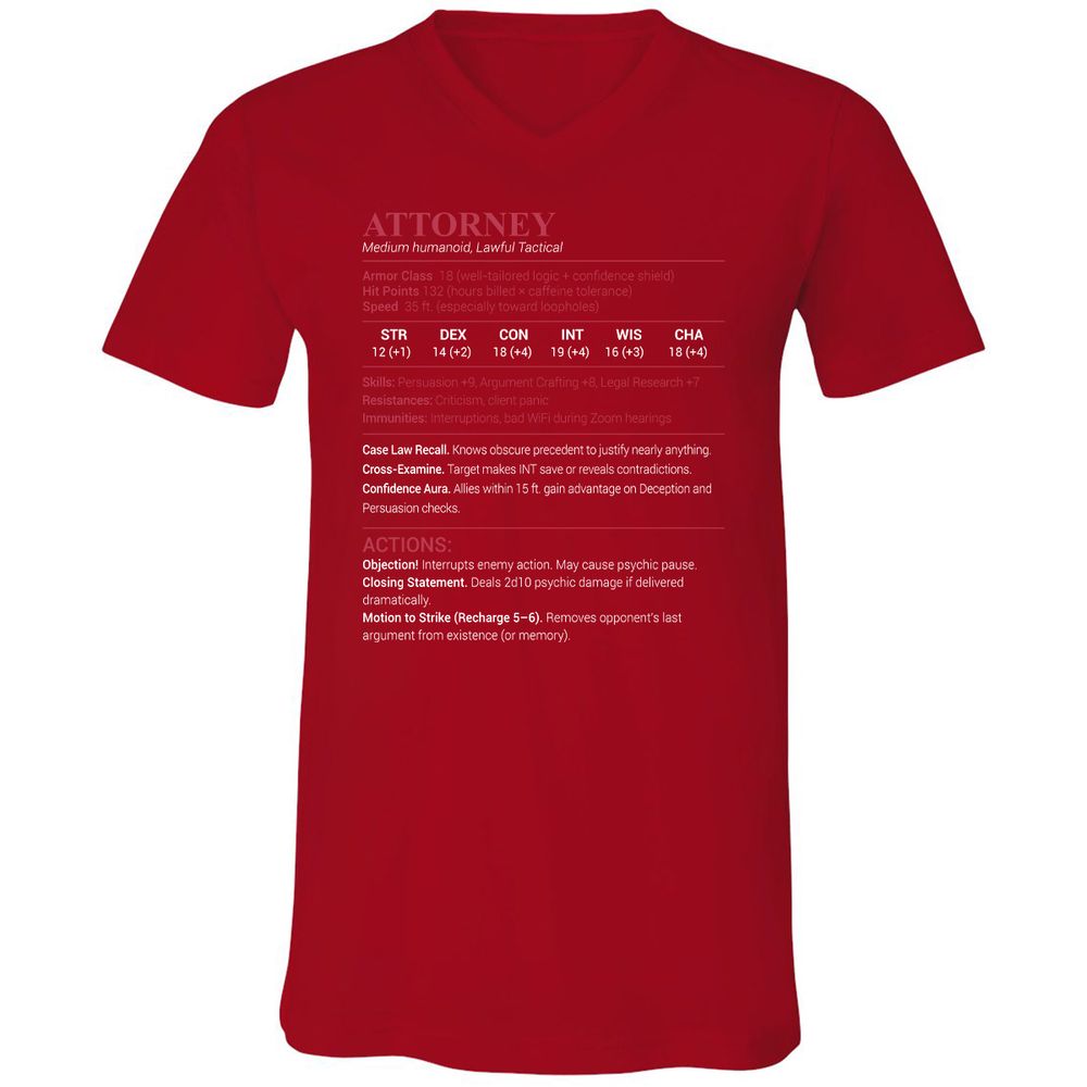 Attorney Stats Unisex V-Neck T-Shirt - Red - 3