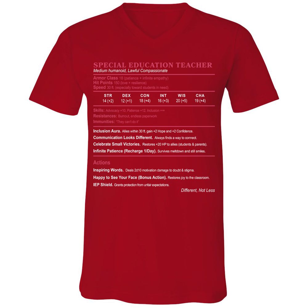 Special Education Teacher Unisex V-Neck T-Shirt - Red - 3