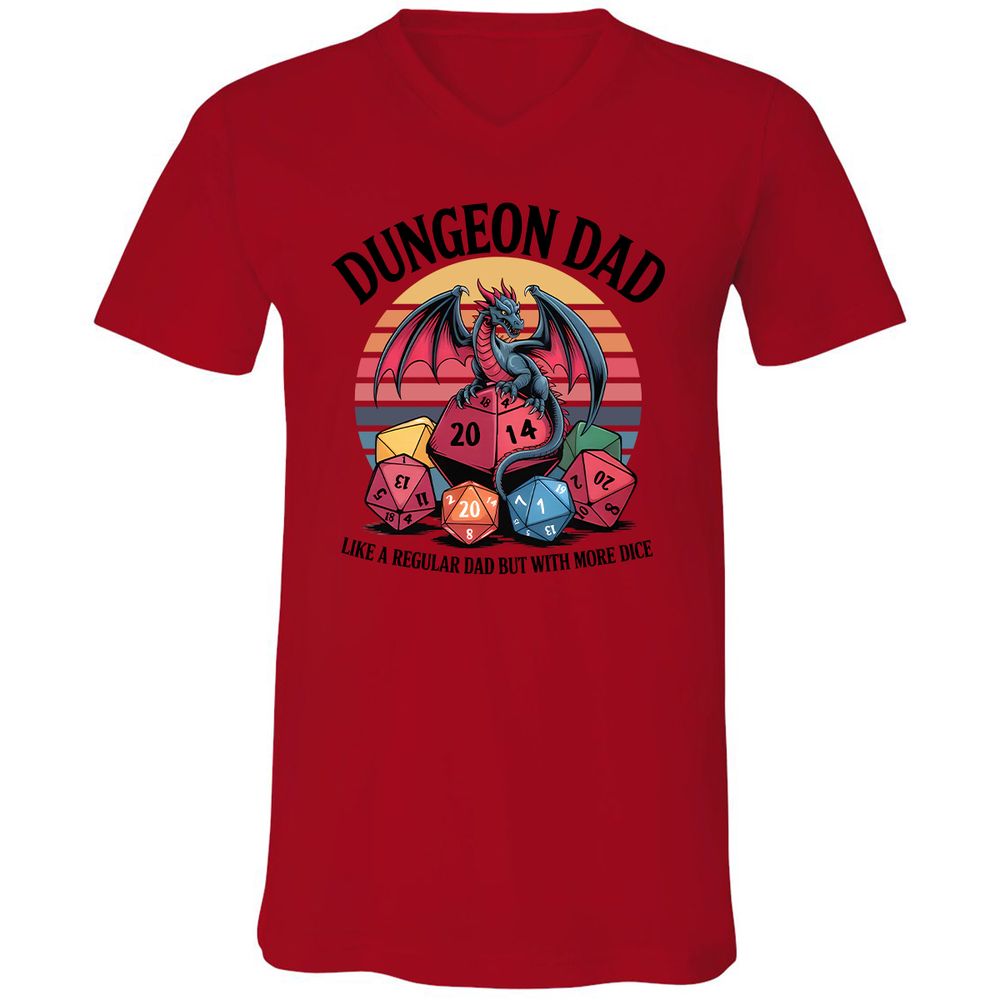 Dungeon Dad With More Dice Unisex V-Neck T-Shirt - Red - 3