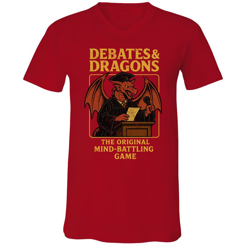 Debates & Dragons Unisex V-Neck T-Shirt - Red - 3