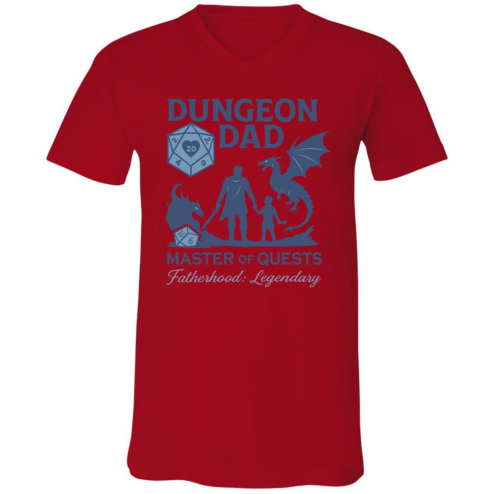 Dungeon Dad Master Of Quests Unisex V-Neck T-Shirt - Red - 3