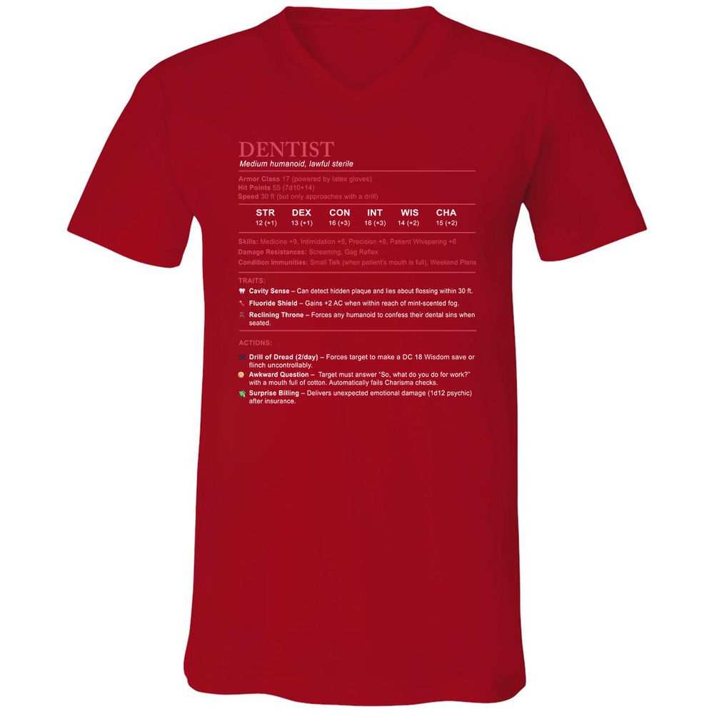 Dentist Stats Unisex V-Neck T-Shirt - Red - 3