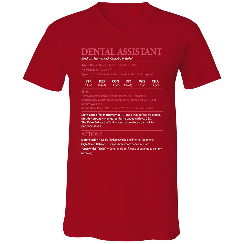 Dental Assistant Unisex V-Neck T-Shirt - Red - 3