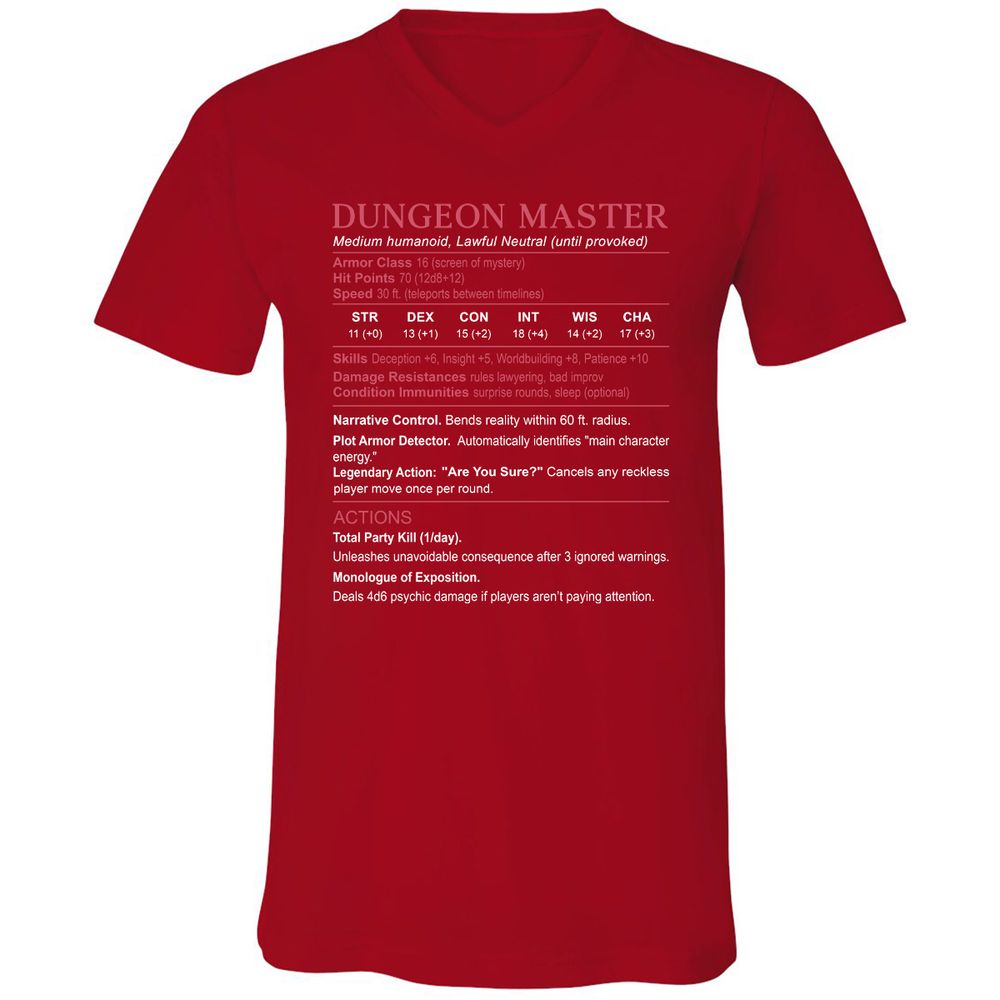 Dungeon Master Stats Unisex V-Neck T-Shirt - Red - 3