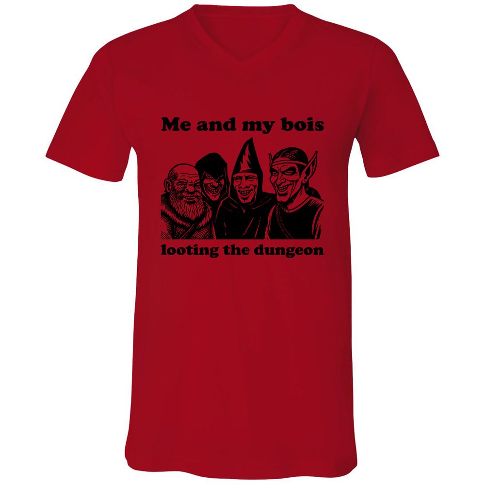 Me and my bois looting the dungeon Unisex V-Neck T-Shirt - Red - 3