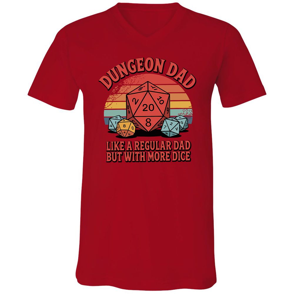 Dungeon Dad With More Dice Unisex V-Neck T-Shirt - Red - 3