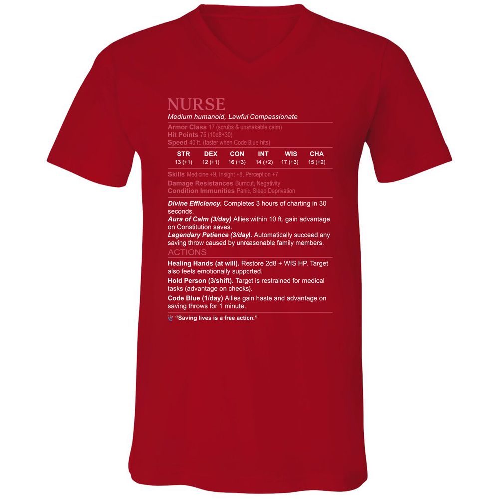 Nurse Stats 3 Unisex V-Neck T-Shirt - Red - 3