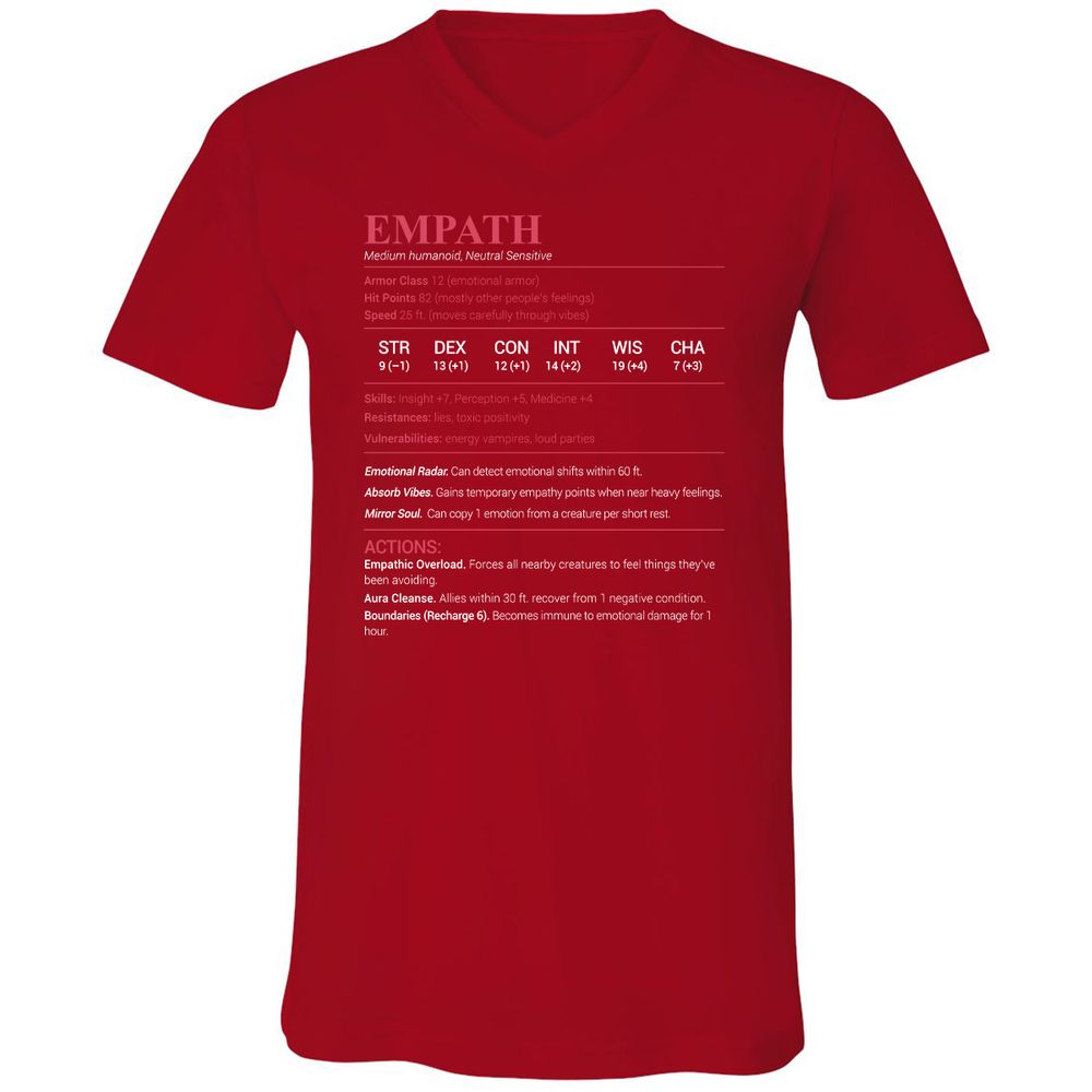 Empath Stats Unisex V-Neck T-Shirt - Red - 3