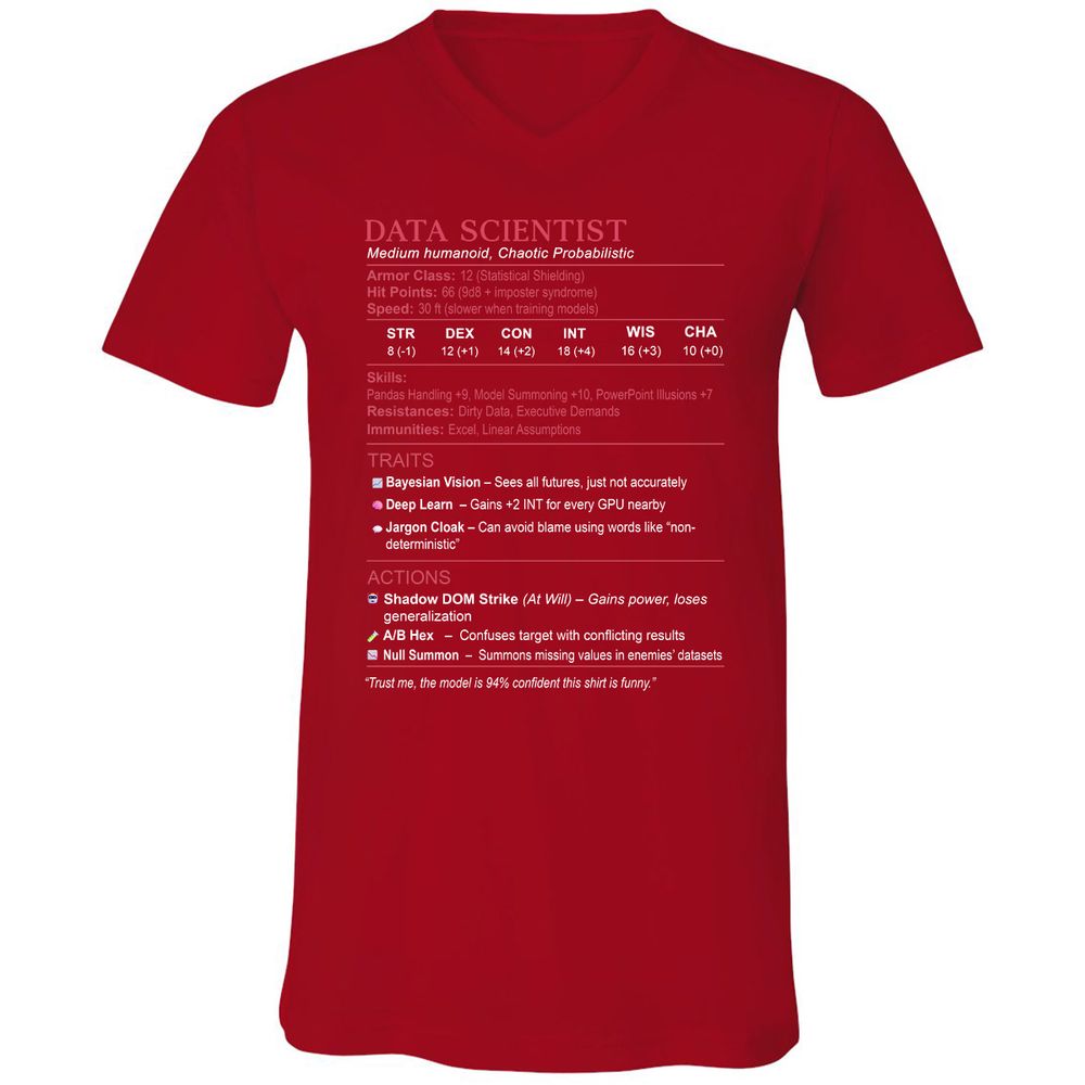 Data Scientist Stats Unisex V-Neck T-Shirt - Red - 3