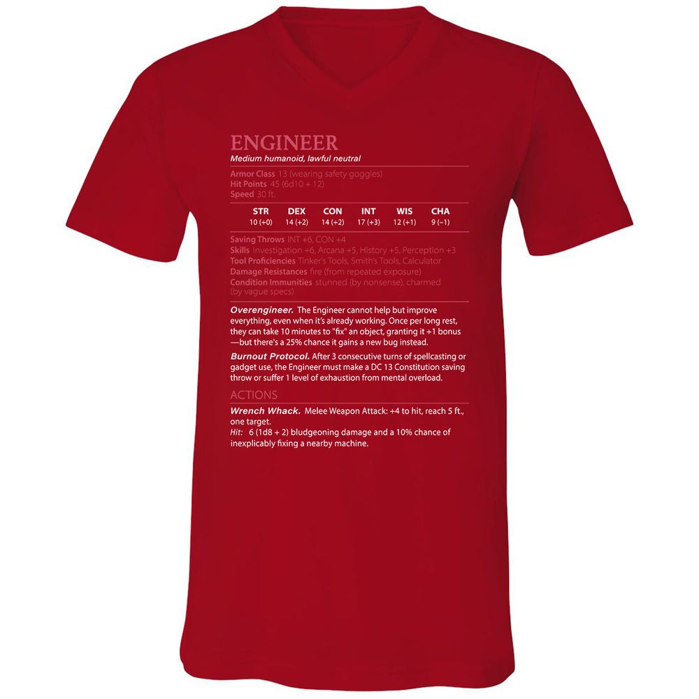 Engineer Stats Unisex V-Neck T-Shirt - Red - 3
