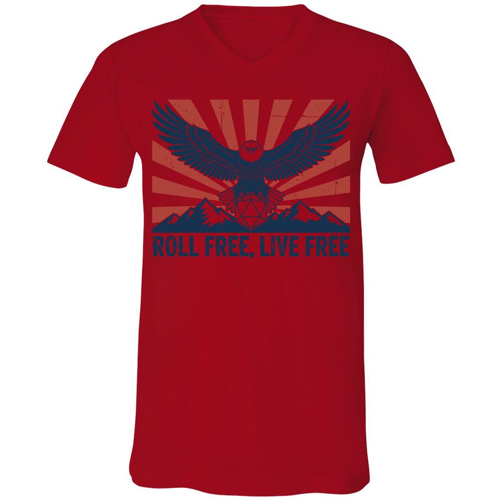 Roll Free, Live Free Unisex V-Neck T-Shirt - Red - 3