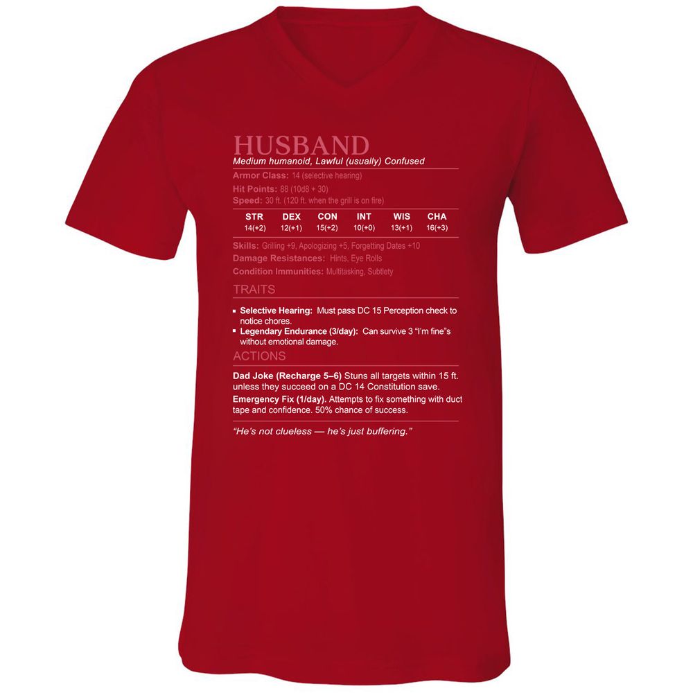 Husband Stats Unisex V-Neck T-Shirt - Red - 3