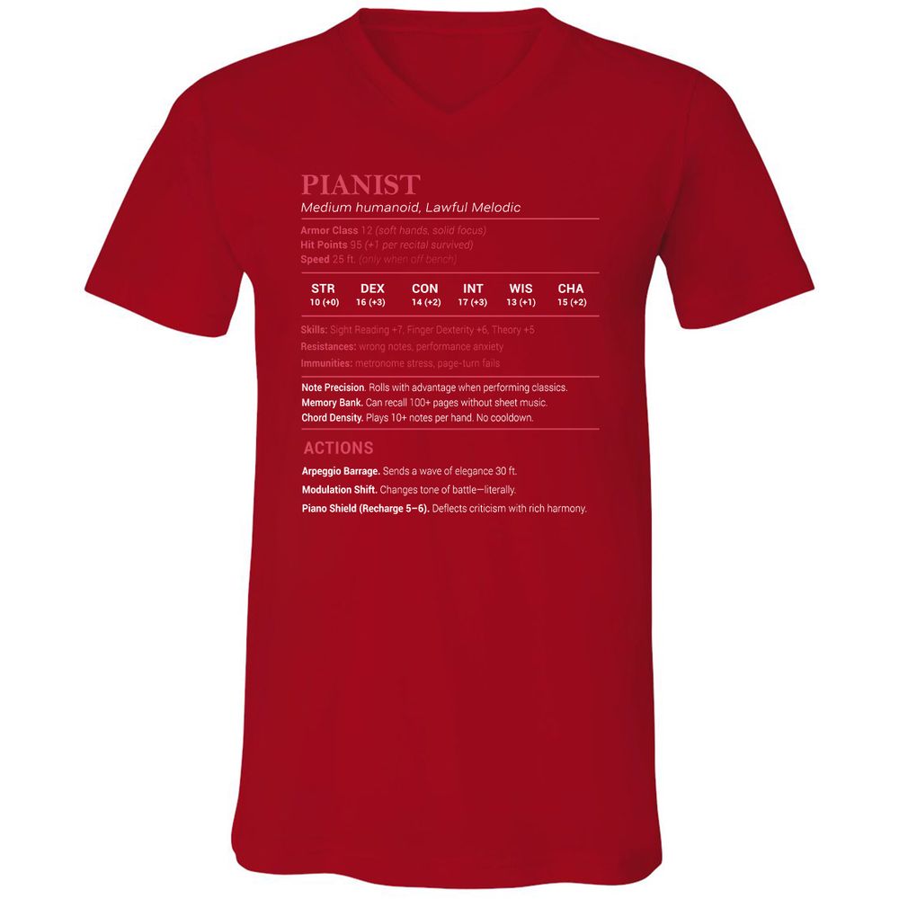 Pianist Stats Unisex V-Neck T-Shirt - Red - 3