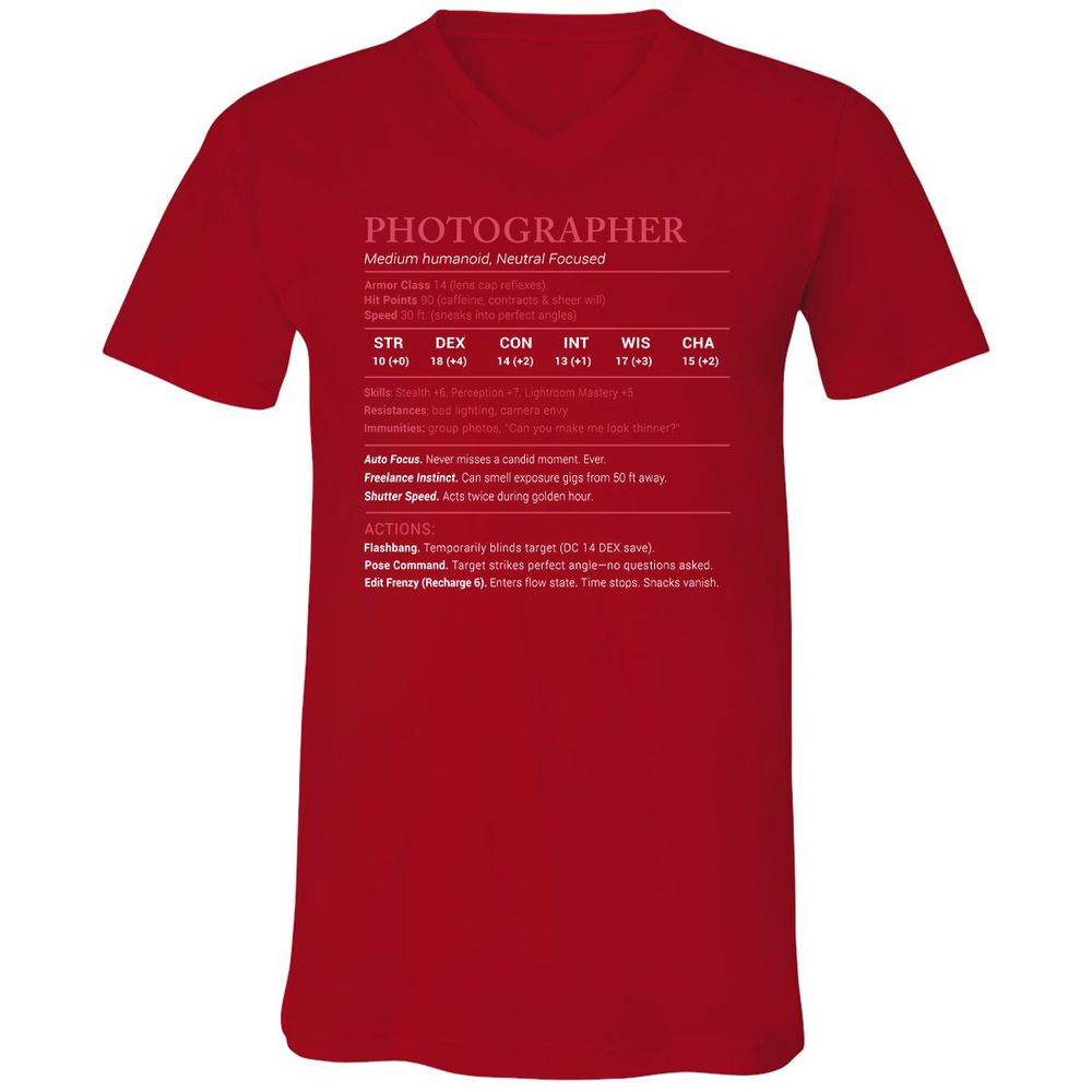 Photographer Stats Unisex V-Neck T-Shirt - Red - 3