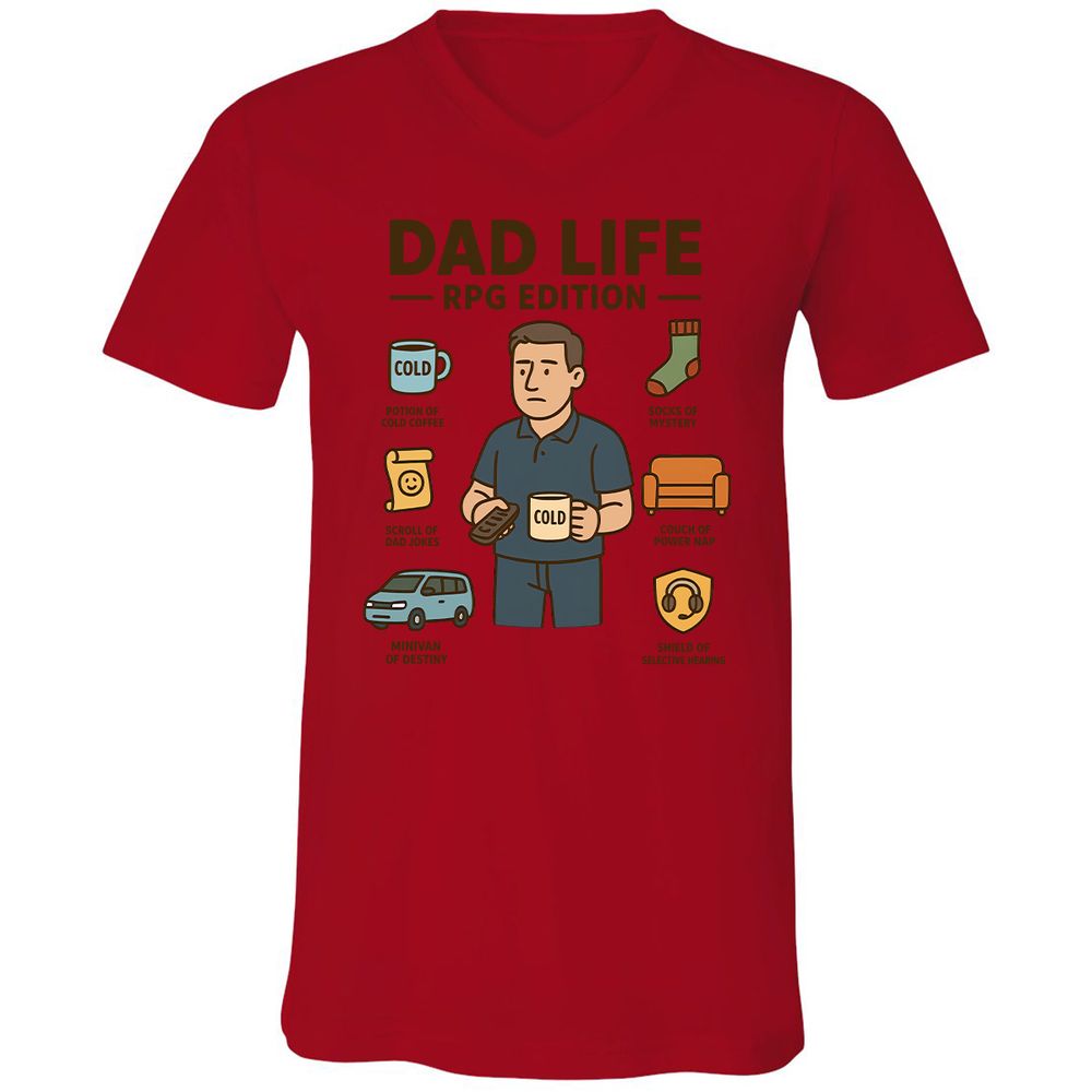Dad Life RPG Edition Unisex V-Neck T-Shirt - Red - 3