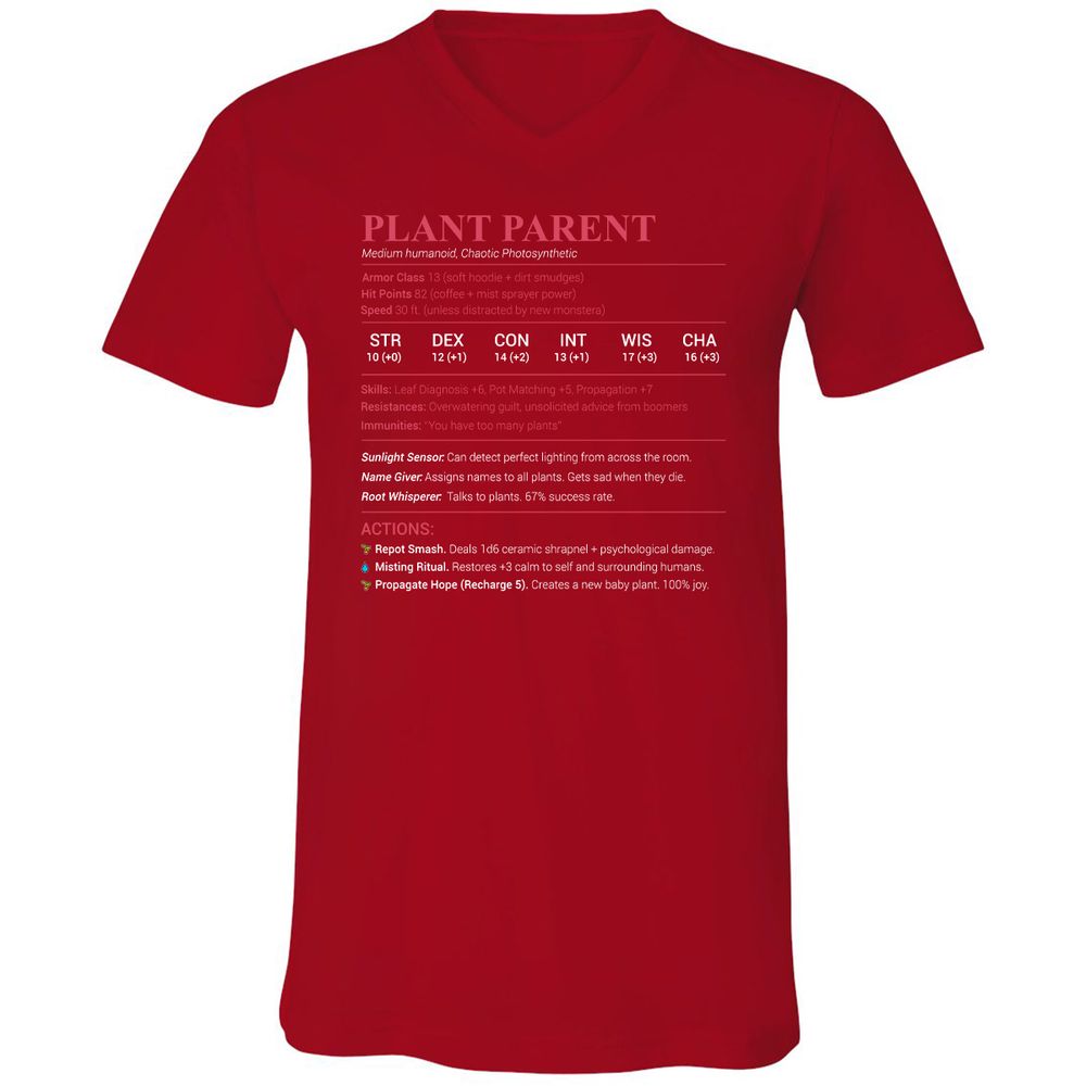 Plant Parent Stats Unisex V-Neck T-Shirt - Red - 3