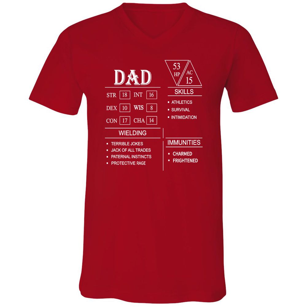 Dad Stat Block Unisex V-Neck T-Shirt - Red - 3