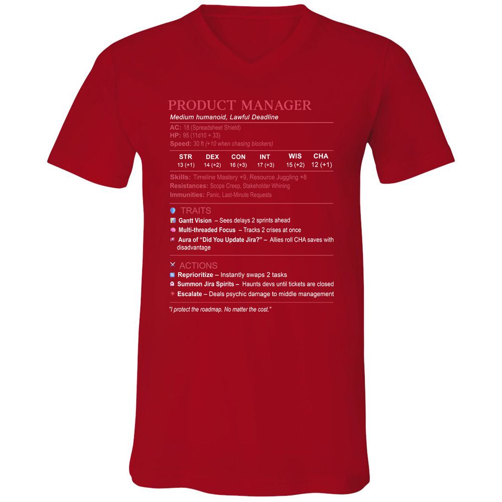 Product Manager Stats (PM) Unisex V-Neck T-Shirt - Red - 3