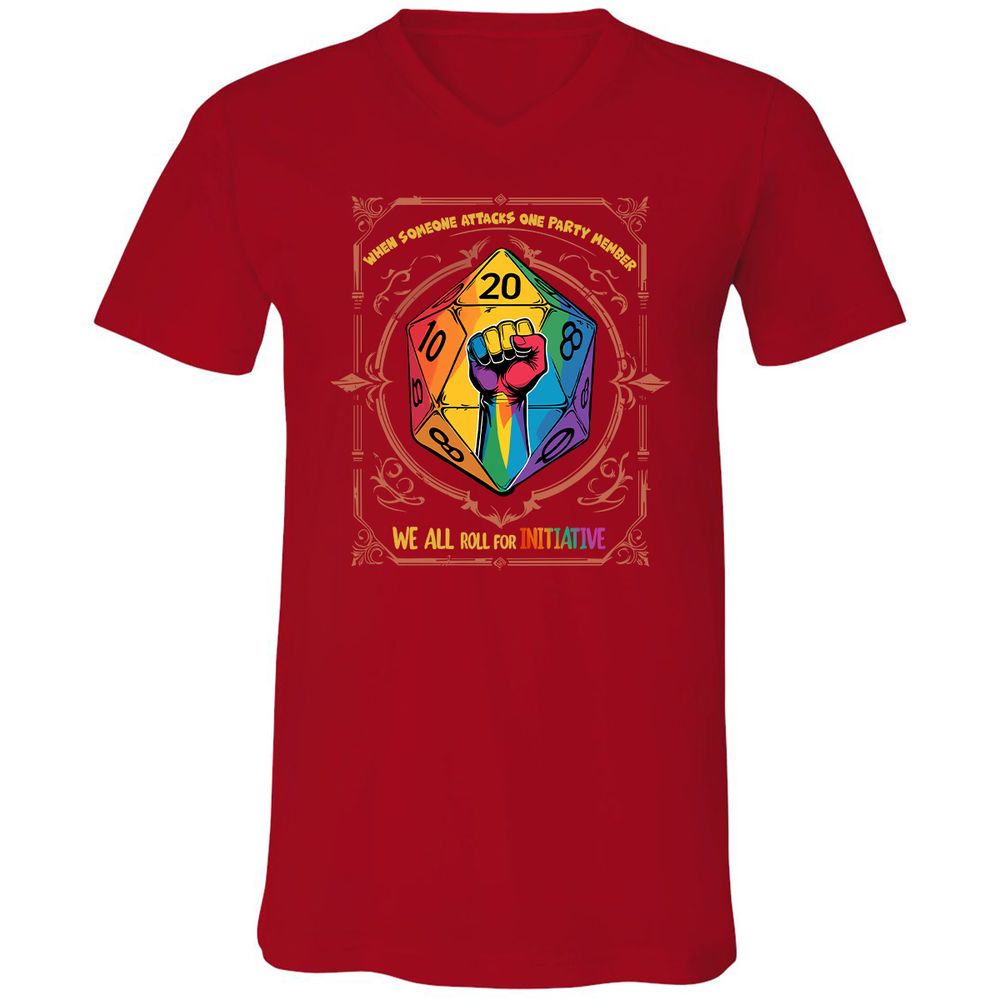 Roll For Initiative Unisex V-Neck T-Shirt - Red - 3