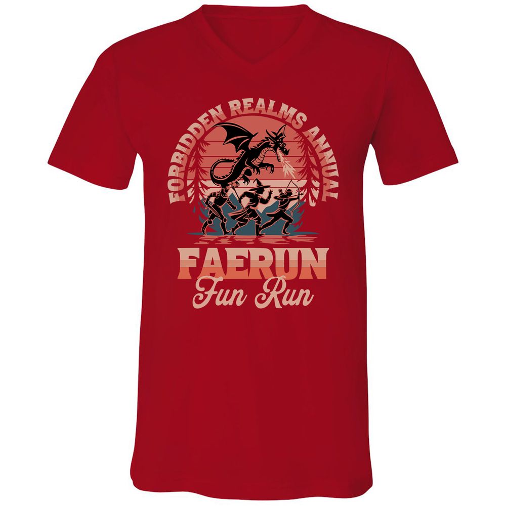 Faerun Fun Run Unisex V-Neck T-Shirt - Red - 3