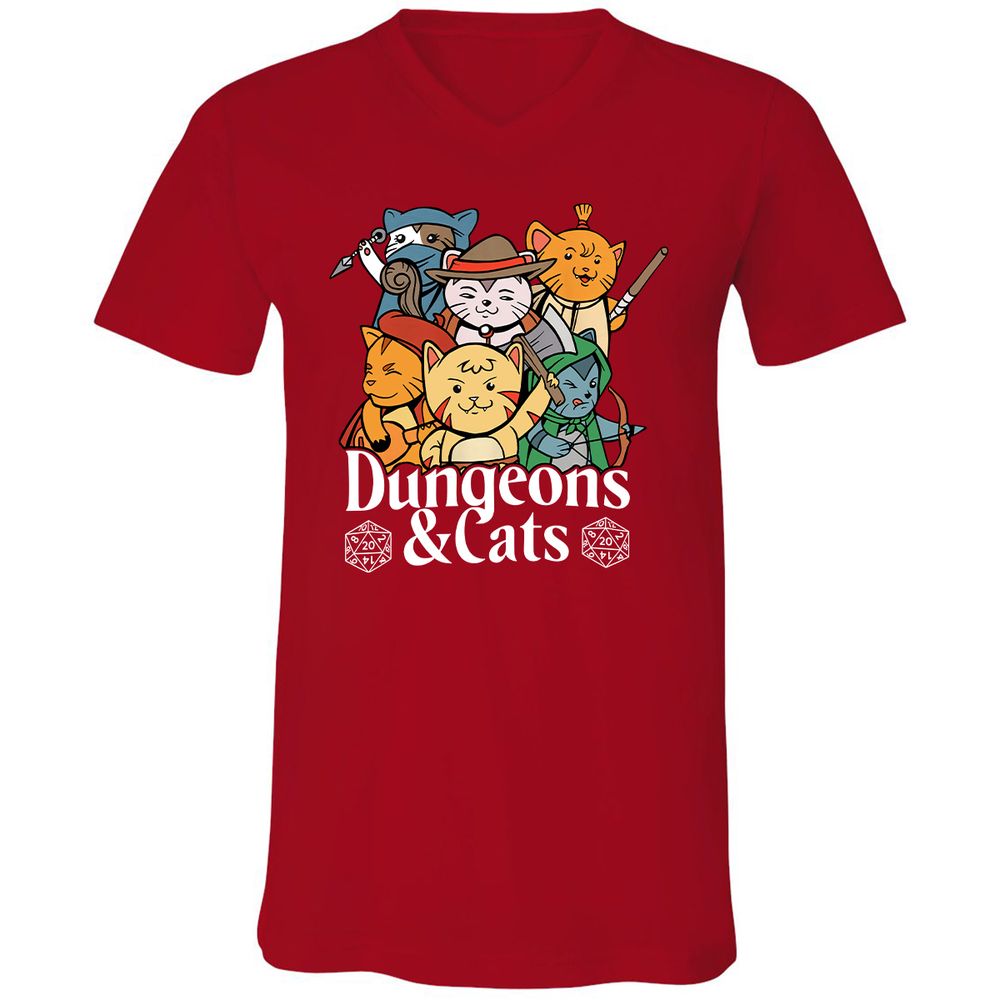 Dungeons & Cats Unisex V-Neck T-Shirt - Red - 3