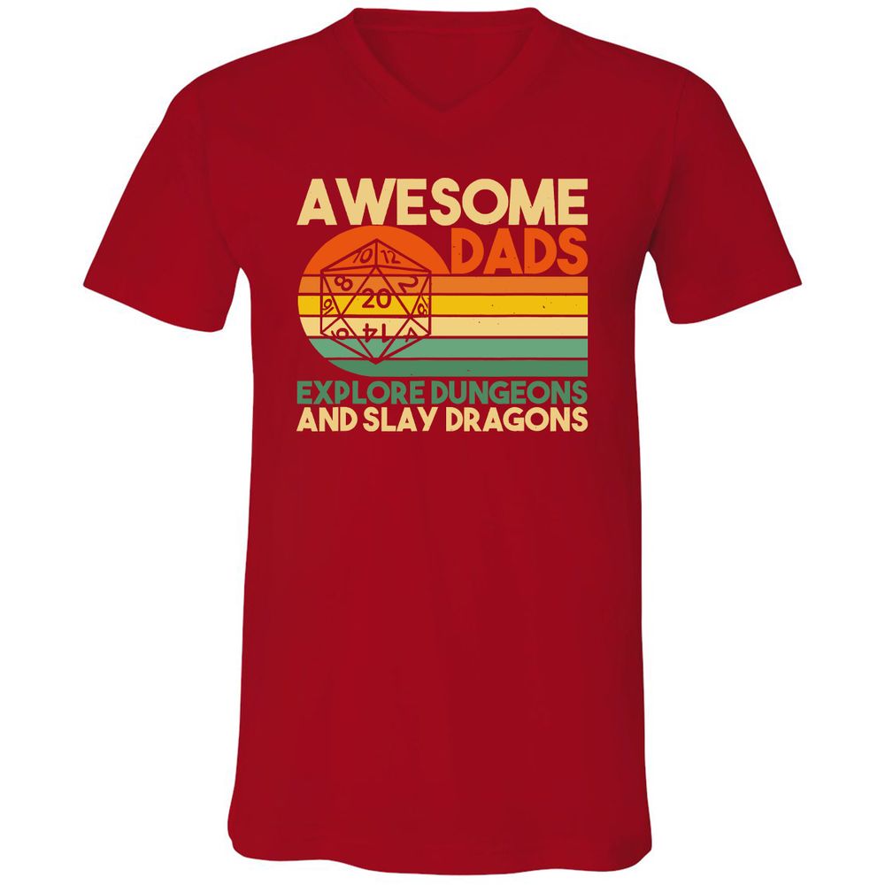 Awesome Dads Explore Dungeons Unisex V-Neck T-Shirt - Red - 3