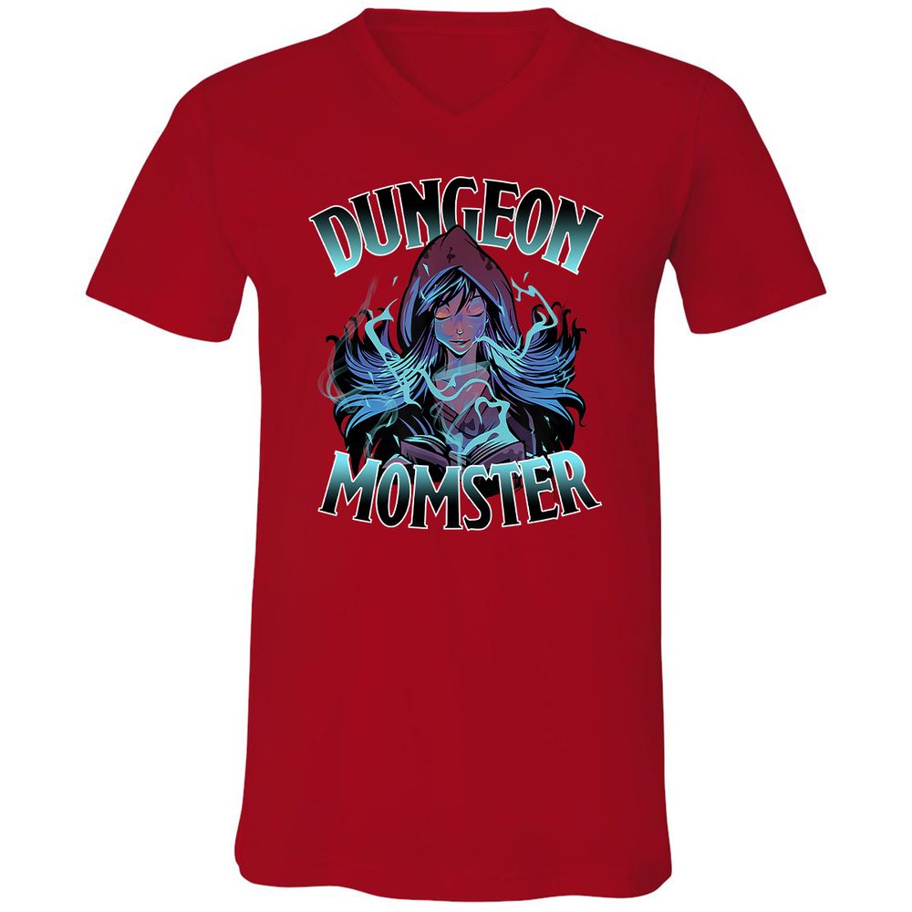 Dungeon Momster Unisex V-Neck T-Shirt - Red - 3