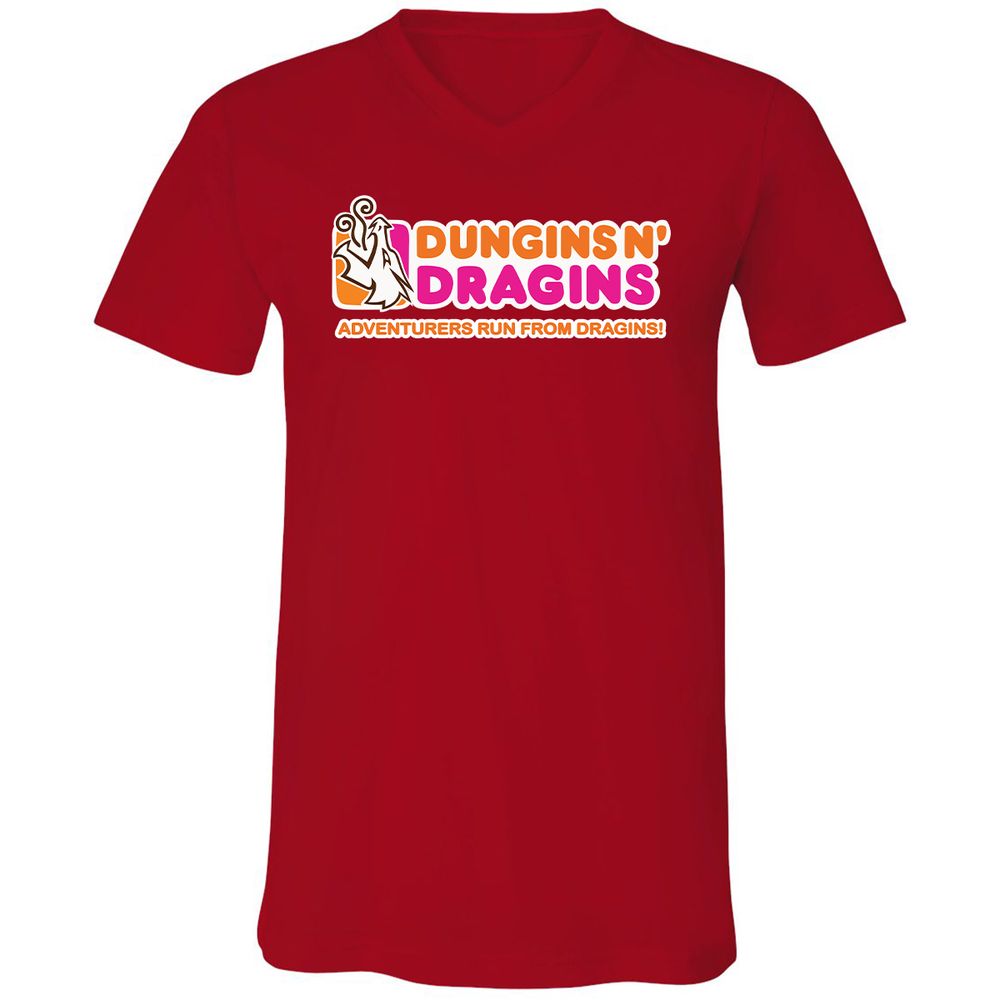 Dungins & Dragins Unisex V-Neck T-Shirt - Red - 3