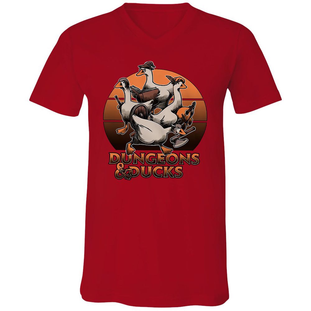 Dungeons And Ducks Unisex V-Neck T-Shirt - Red - 3