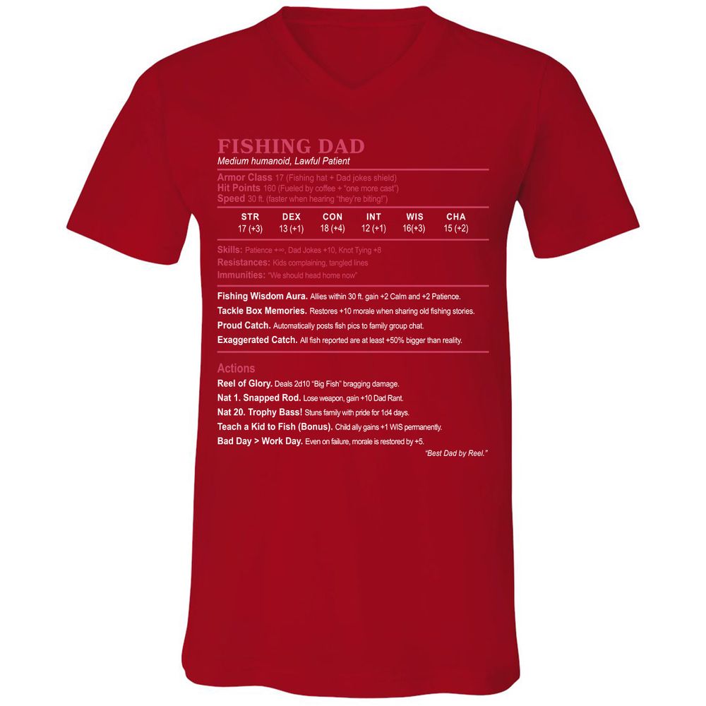 FISHING DAD Unisex V-Neck T-Shirt - Red - 3