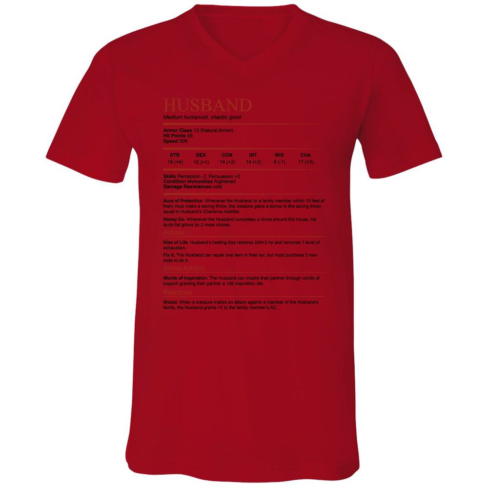 Husband White Unisex V-Neck T-Shirt - Red - 3