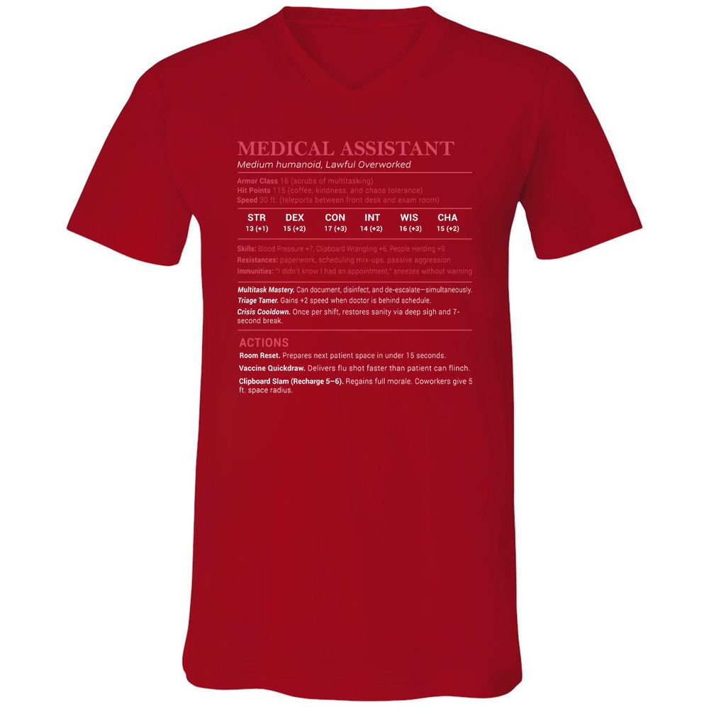 Medical Assistant Stats Unisex V-Neck T-Shirt - Red - 3