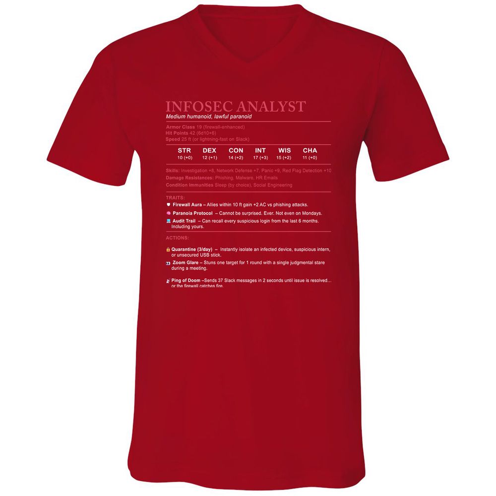 Information Security Analyst Stats Unisex V-Neck T-Shirt - Red - 3