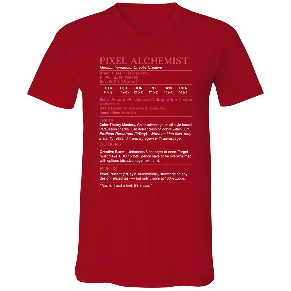 Designer Stats (Pixel Alchemist) Unisex V-Neck T-Shirt - Red - 3