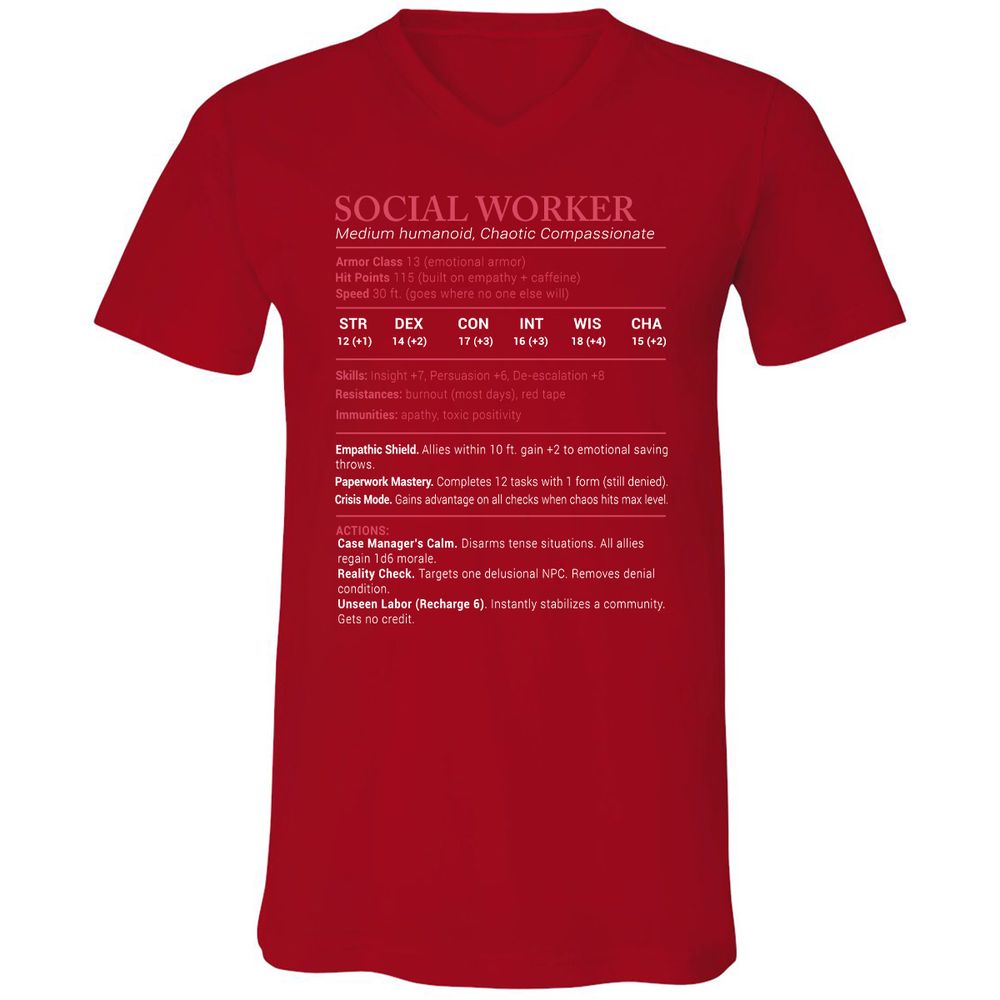 Social Worker Stats Unisex V-Neck T-Shirt - Red - 3