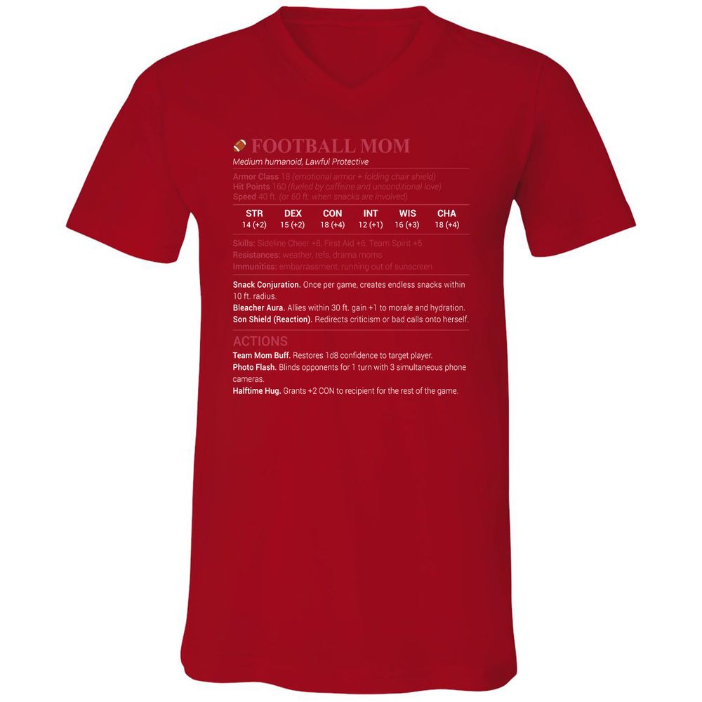 Football Mom Unisex V-Neck T-Shirt - Red - 3