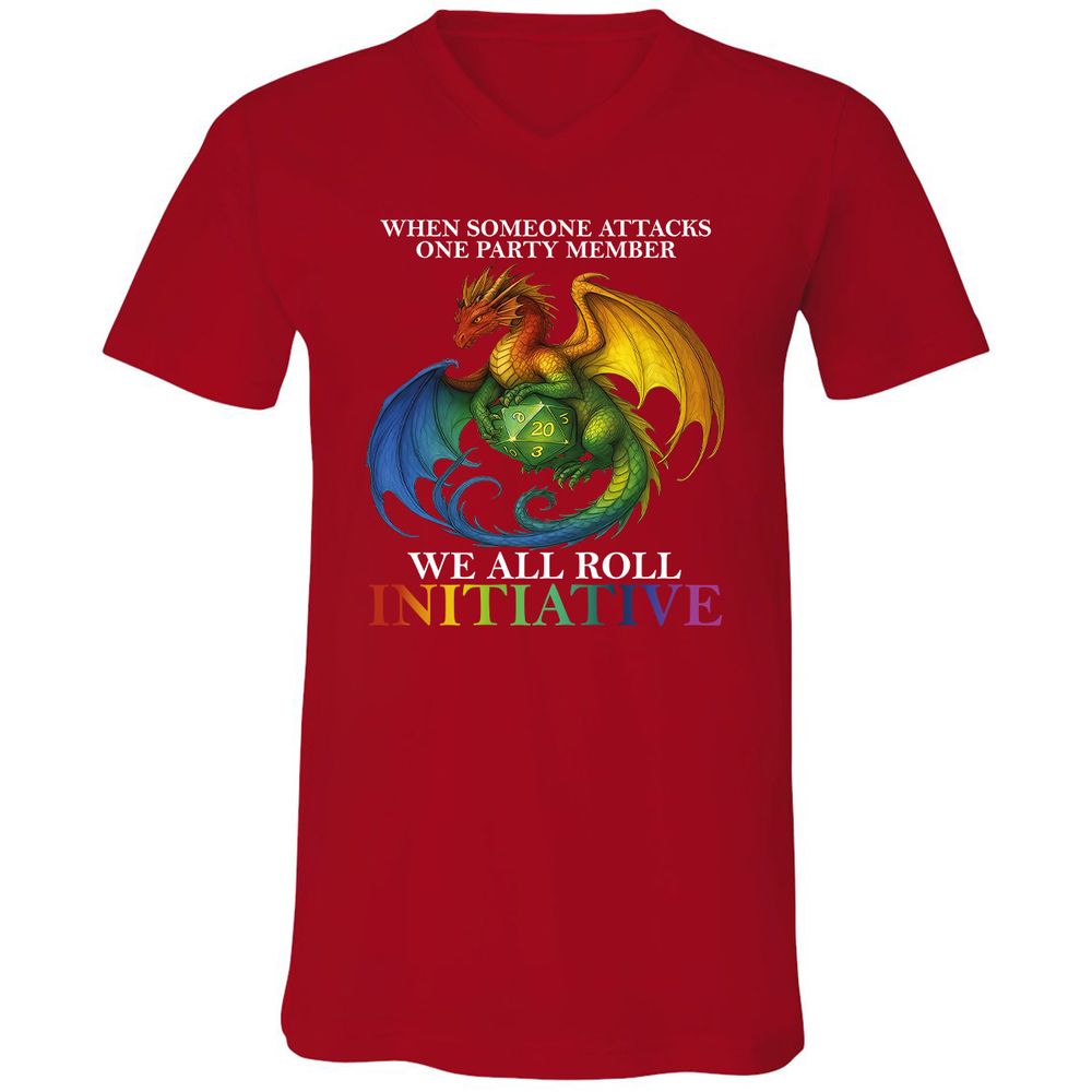 Dragon Roll For Initiative Unisex V-Neck T-Shirt - Red - 3