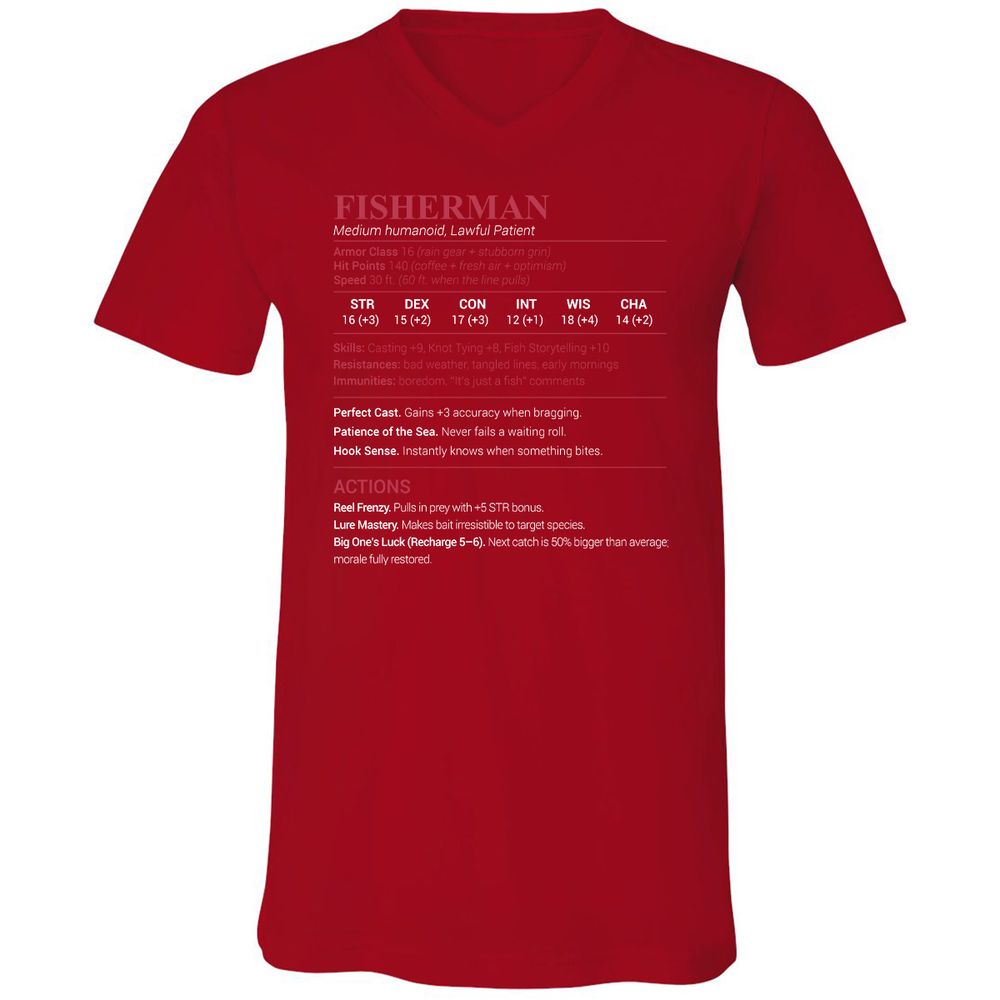 Fisherman Stats Unisex V-Neck T-Shirt - Red - 3