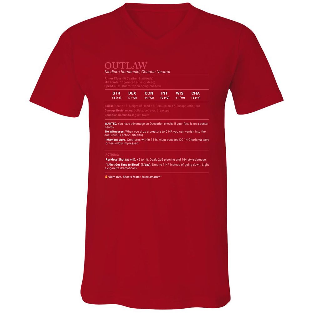 Outlaw Stats Unisex V-Neck T-Shirt - Red - 3