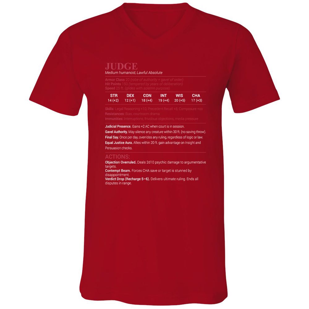 Judge Stats Unisex V-Neck T-Shirt - Red - 3