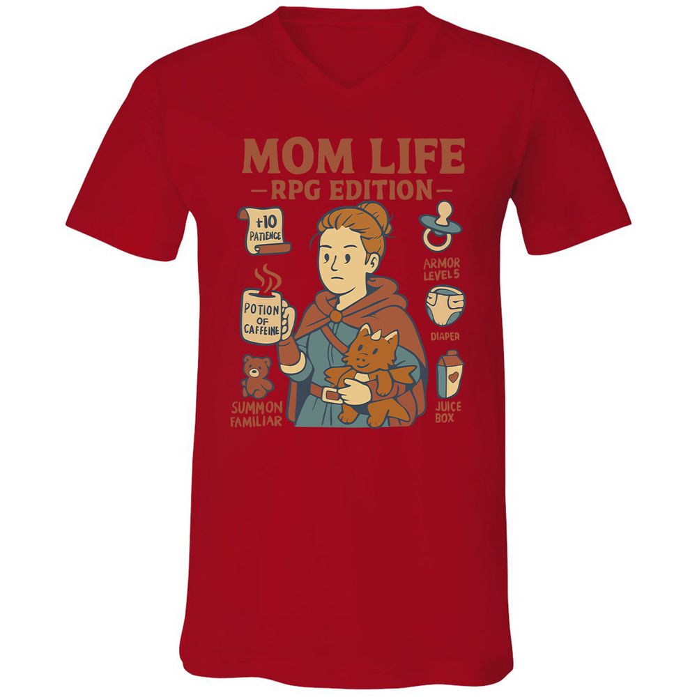 Mom Life RPG Edition Unisex V-Neck T-Shirt - Red - 3