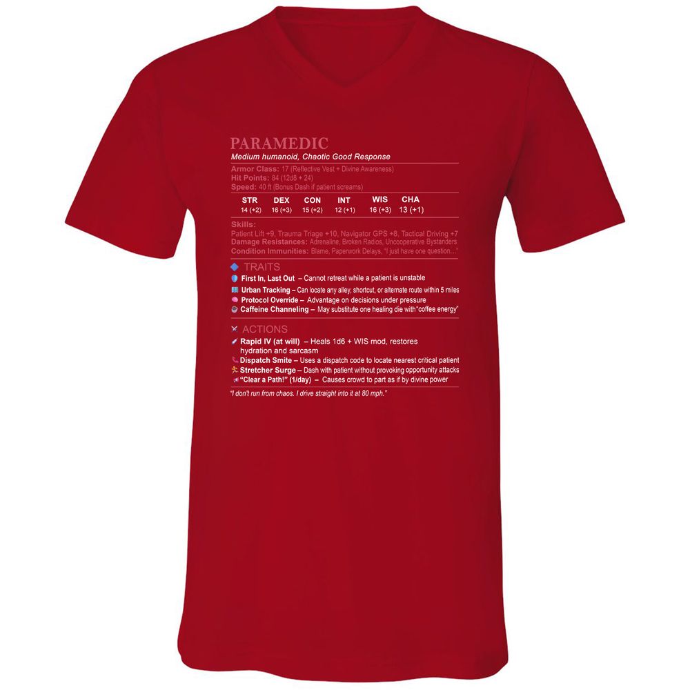 Paramedic Stats Unisex V-Neck T-Shirt - Red - 3