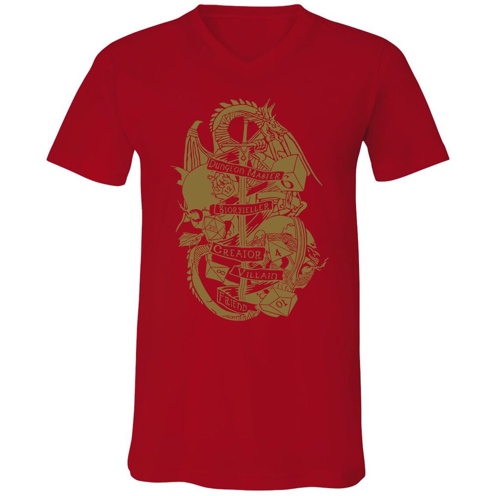 Dungeon Master Dragon Unisex V-Neck T-Shirt - Red - 3