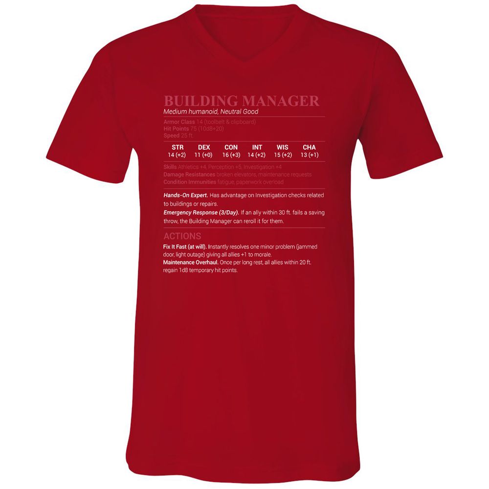 Building Manager Unisex V-Neck T-Shirt - Red - 3